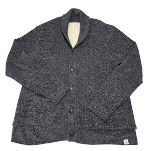 Lucky Brand Mens Gray Cardigan Sweater Shawl Collar Knit Faux Fur Lined Size 2XL